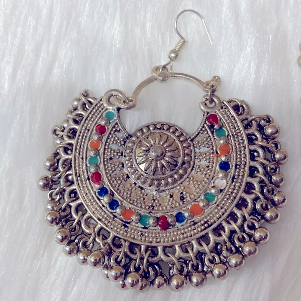 SOLD YEY !!  Handmade Afghan Ethnic Bali Earrings, Tribal Kuchi Afghan Hoop - Picture 4 of 7